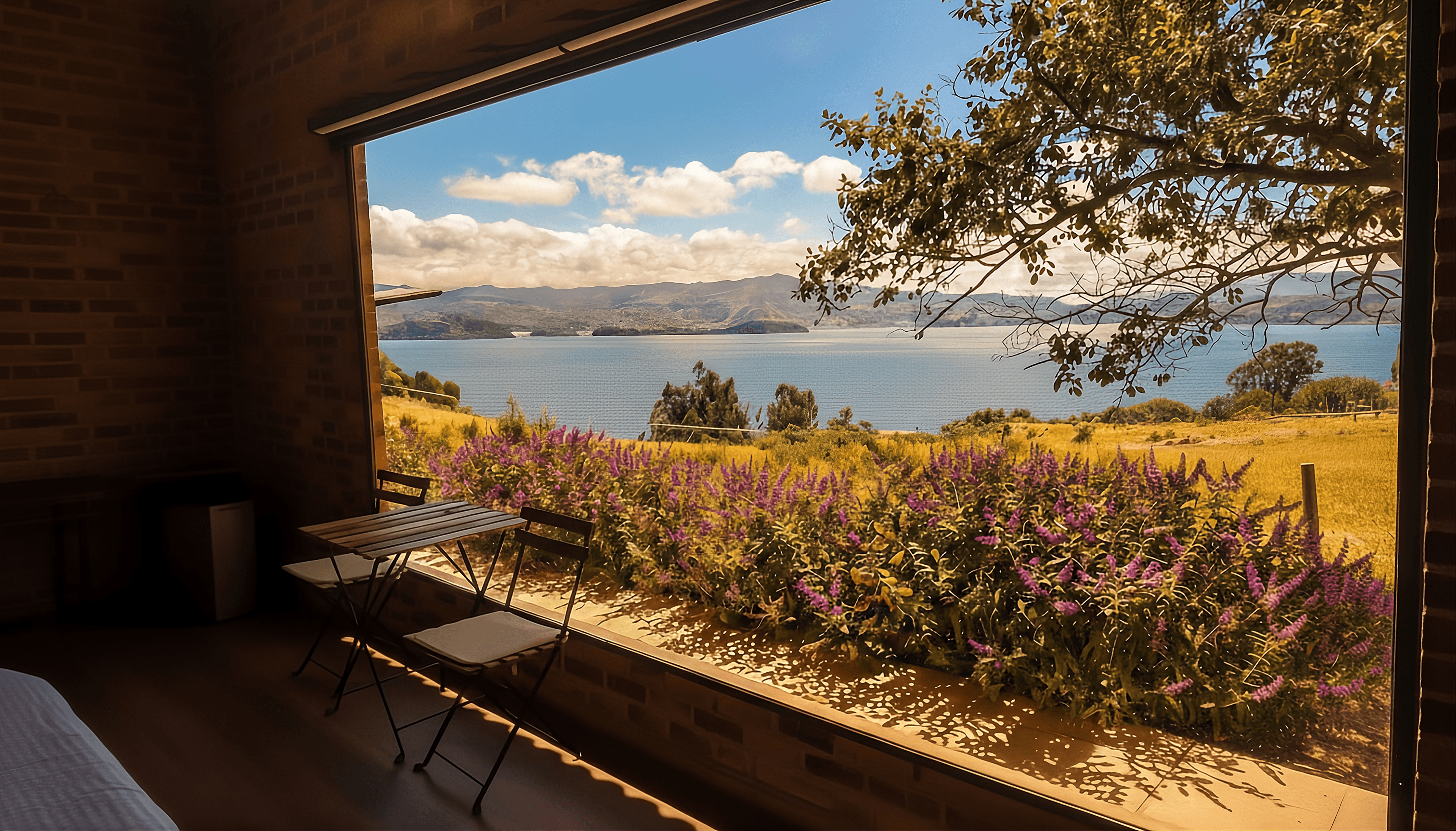 Cabaña para 5 con fogata y vista al lago