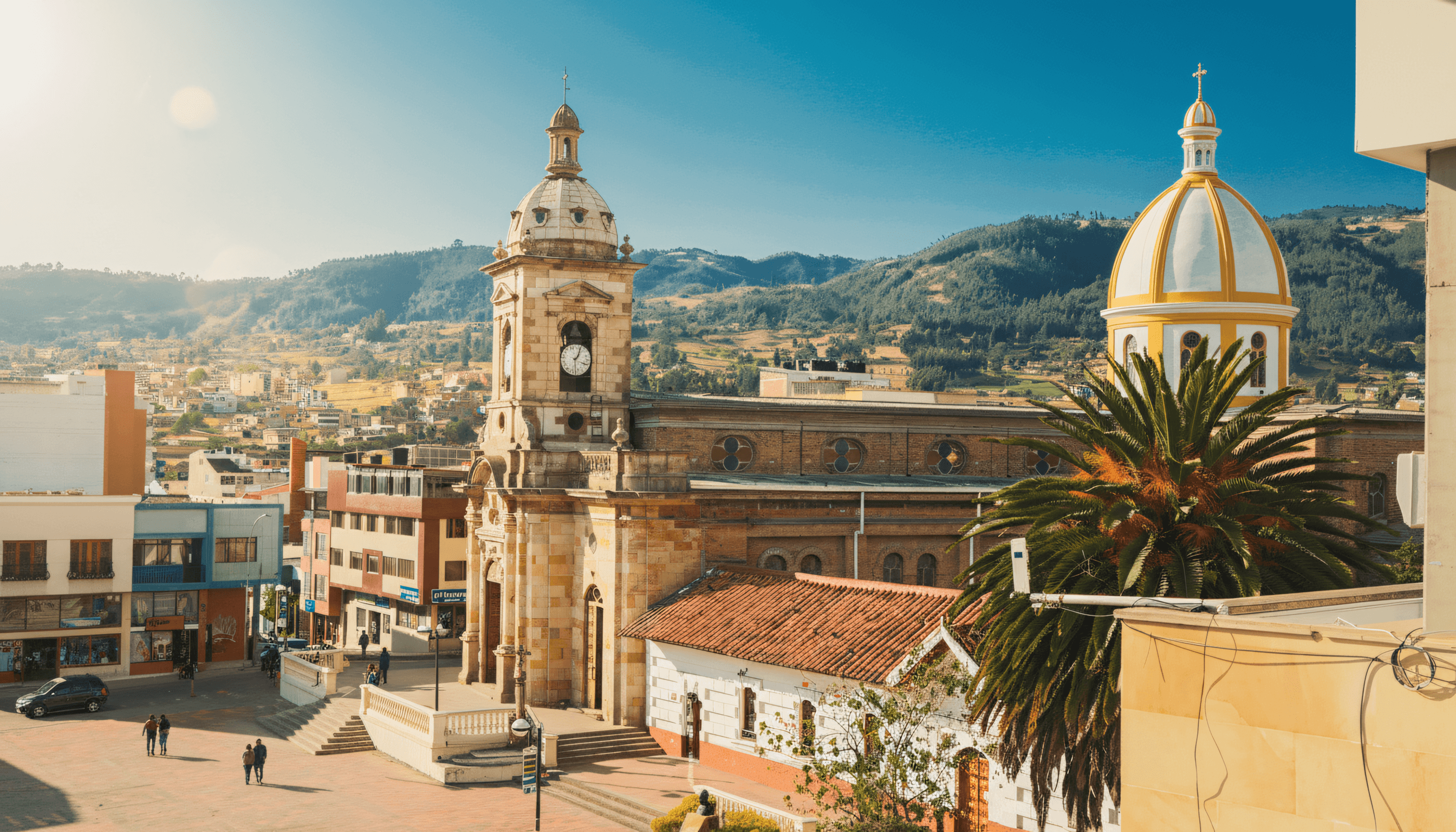 Pareja disfrutando una escapada romántica en Boyacá al atardecer en un entorno de lujo
